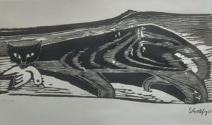 Kurt Schwerdtfeger (1897-1966) - Katze mit Vogel, Antiek en Kunst, Kunst | Designobjecten