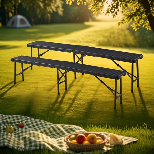 Tuinbank Mark set van 2 opvouwbaar 180x25x43 cm rotan look z, Caravans en Kamperen, Kampeeraccessoires, Nieuw, Verzenden