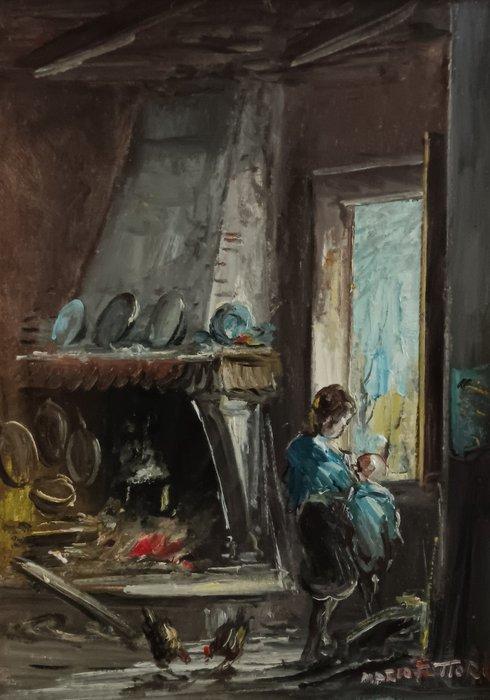 Mario Fattori (1930) - Interno di cascina, Antiek en Kunst, Kunst | Schilderijen | Klassiek