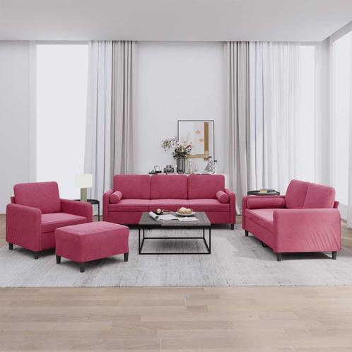 vidaXL 4-delige Loungeset met kussens fluweel wijnrood, Huis en Inrichting, Banken | Bankstellen, Nieuw, Stof, Vierpersoons of meer