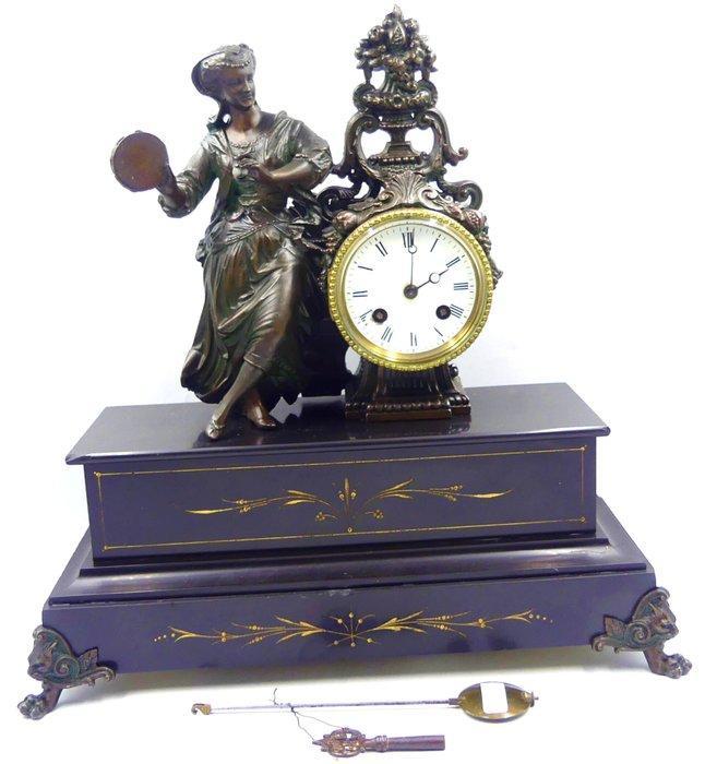 Klok - Messing, Zinklegering - 1850-1900, Antiek en Kunst, Antiek | Klokken