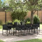 vidaXL 9-delige tuin eetset met kussens, zwart poly rattan, Tuin en Terras, Tuinsets en Loungesets, Verzenden, Nieuw, Rotan