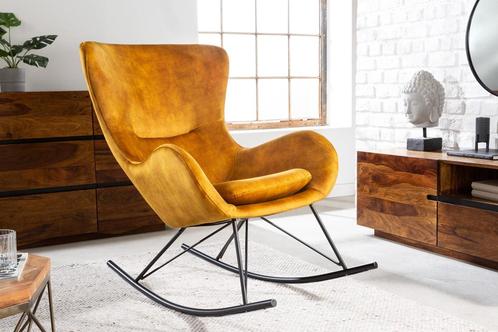 Design schommelstoel SCANDINAVIA SWING mosterdgeel fluwelen, Huis en Inrichting, Fauteuils, Ophalen of Verzenden