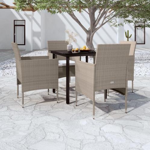 vidaXL 5-delige Tuinset met kussens beige en zwart, Tuin en Terras, Tuinsets en Loungesets, Tuinset, Nieuw, 4 zitplaatsen, Rotan