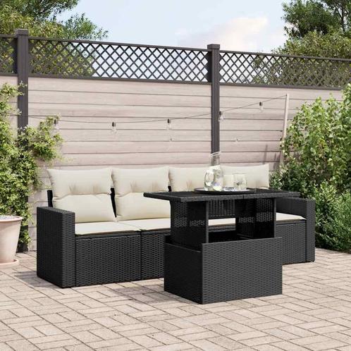 vidaXL 5-delige Loungeset met kussens poly rattan zwart, Tuin en Terras, Tuinsets en Loungesets, Loungeset, Nieuw, Rotan, Verzenden