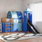 vidaXL Stapelbed met glijbaan en gordijnen blauw 90x200 cm, 90 cm, Eenpersoons, Nieuw, 200 cm