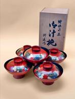Set of 5 lacquer shiru-wan (soup bowls) with lids — signed, Antiek en Kunst