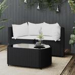 vidaXL 3-delige Loungeset met kussens poly rattan zwart, Tuin en Terras, Tuinsets en Loungesets, Verzenden, Nieuw, Rotan, Loungeset