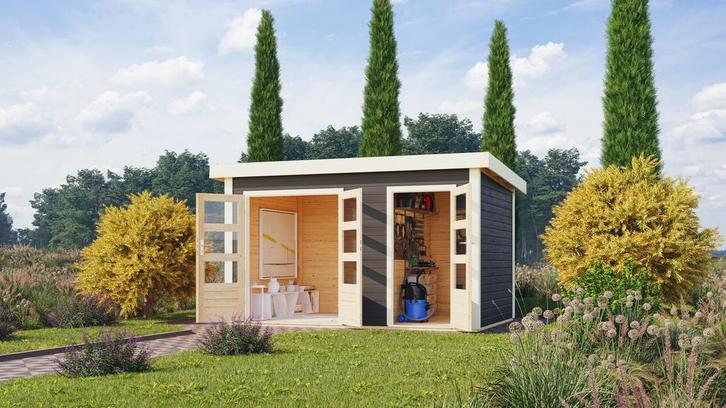 Karibu tuinhuis Schönbuch 1 Grijs, 398 x 273 cm, Tuin en Terras, Tuinhuizen