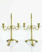 Pair of Brass Jacobean Style Barley Twist 2-Light Adjustable
