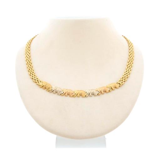 18 Krt. Gouden bismarck schakel ketting met olifanten | 4..., Sieraden, Tassen en Uiterlijk, Kettingen, Overige kleuren, Gebruikt
