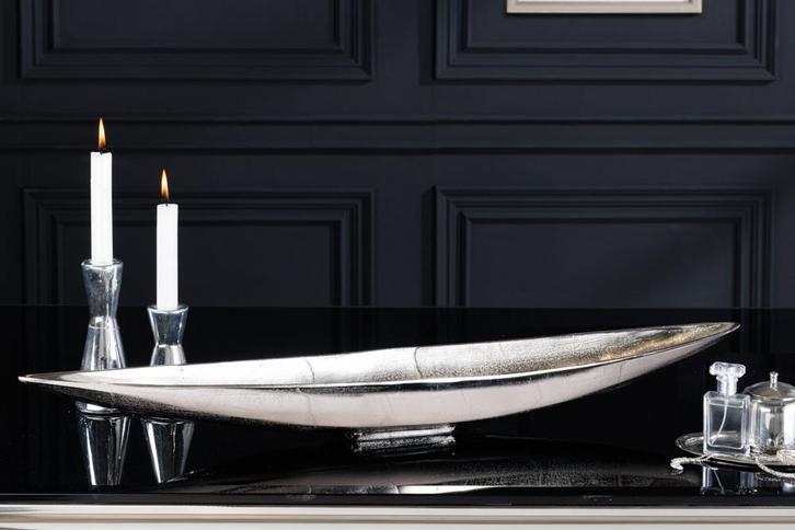 Handgemaakte decoratieve kom SILVER LEAF 80cm zilver, Huis en Inrichting, Woonaccessoires | Vazen, Ophalen of Verzenden