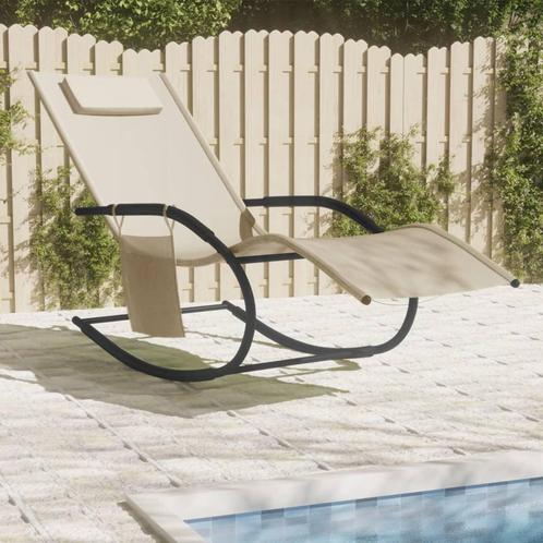 vidaXL Ligbed schommelend staal en textileen crèmekleurig, Tuin en Terras, Ligbedden, Nieuw, Verzenden