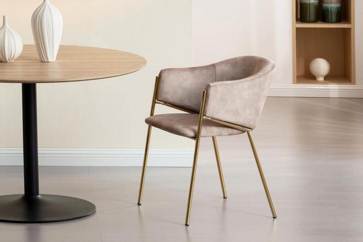 Design Stoel NOBLESSE champagne beige fluweel goud, Huis en Inrichting, Stoelen, Ophalen of Verzenden