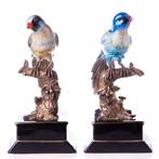 Figuur - Porzellan mit Bronze Buchstützen Statue Vögel Set, Antiek en Kunst