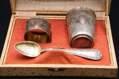Beker - .833 zilver - kop, lepel en broodrozet, Antiek en Kunst, Antiek | Goud en Zilver