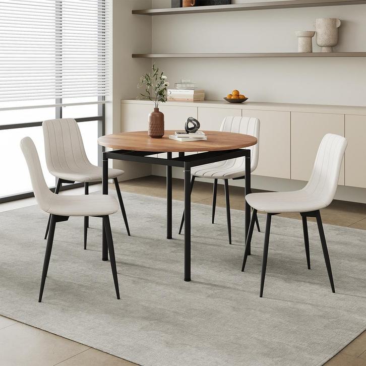 Eetkamerset Hemnes en Elsern 5-delig eikenkleurig en beige [, Huis en Inrichting, Tafels | Eettafels, Verzenden