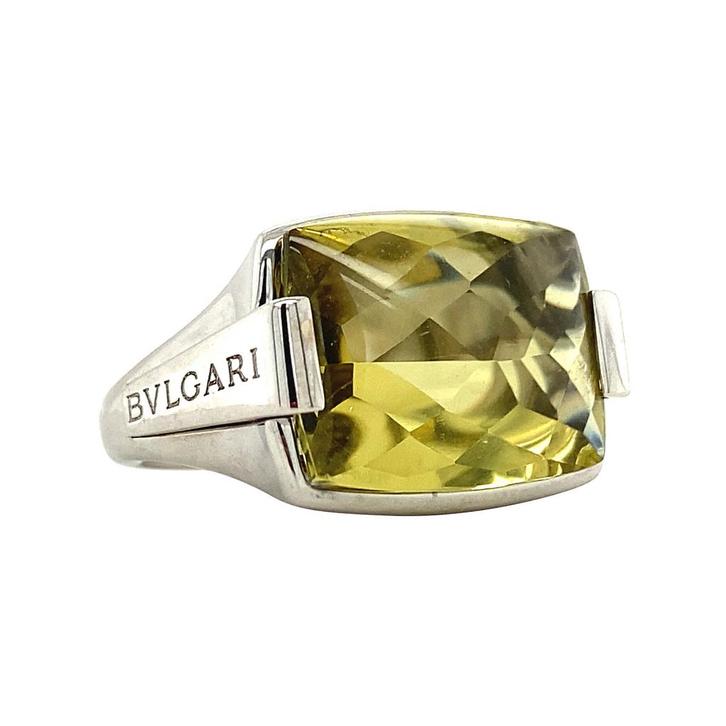 Witgouden Bvlgari statement ring met Yellow citrine lemon, Sieraden, Tassen en Uiterlijk, Ringen, Groen, Zo goed als nieuw, Goud