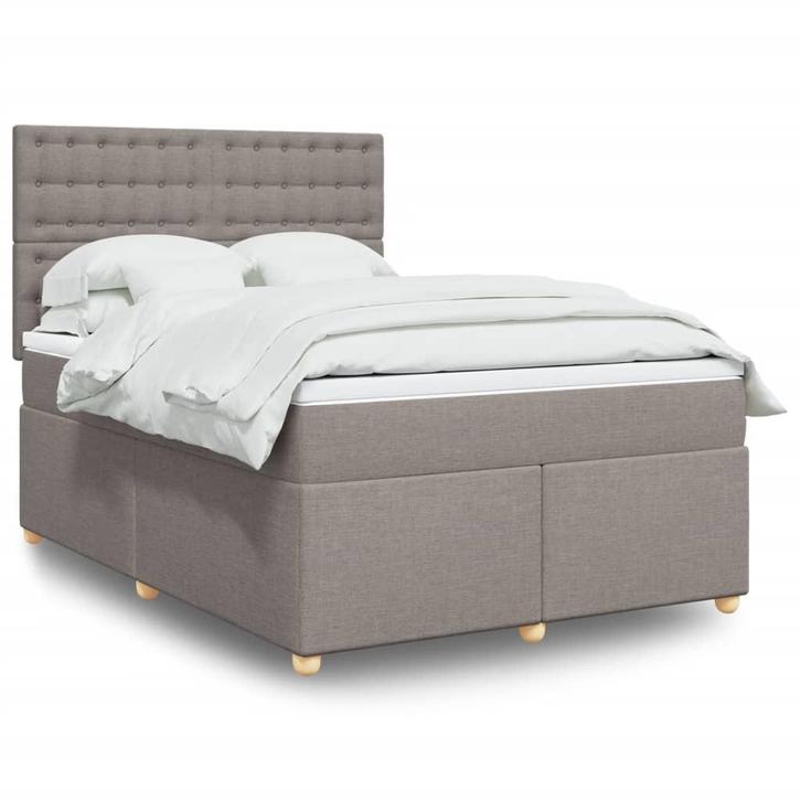 vidaXL Boxspring met matras stof taupe 140x200 cm, Huis en Inrichting, Slaapkamer | Bedden, 140 cm, 200 cm, Tweepersoons, Nieuw