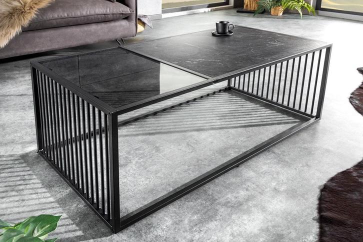 Design salontafel ARCHITECTURE 100cm zwart marmer rookglas, Huis en Inrichting, Tafels | Salontafels, Ophalen of Verzenden