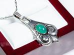 - Jugendstil - 800 zilver - groene agaat - Ketting met, Antiek en Kunst