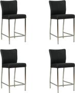 Set van 4 Zwarte leren moderne barkrukken - poot vierkant rv, Overige kleuren, Nieuw, Leer, Ophalen of Verzenden