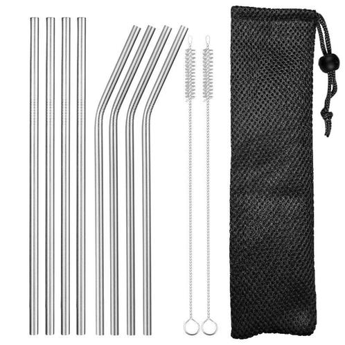 Fako Bijoux® - RVS Rietjes Set -  8 Herbruikbare Rietjes - 4, Huis en Inrichting, Keuken | Bestek, Verzenden