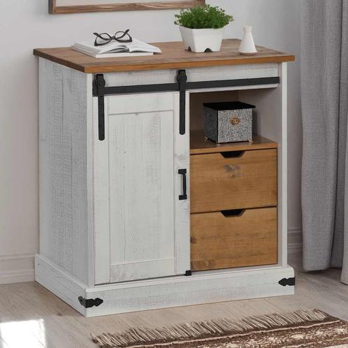 vidaXL Dressoir HALDEN met schuifdeur 80x40x80 cm massief, Huis en Inrichting, Kasten | Dressoirs, 25 tot 50 cm, Nieuw, 50 tot 100 cm