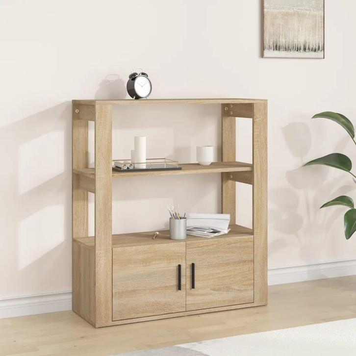 vidaXL Dressoir 80x30x90 cm bewerkt hout sonoma eikenkleurig, Huis en Inrichting, Kasten | Dressoirs, 25 tot 50 cm, Nieuw, 50 tot 100 cm