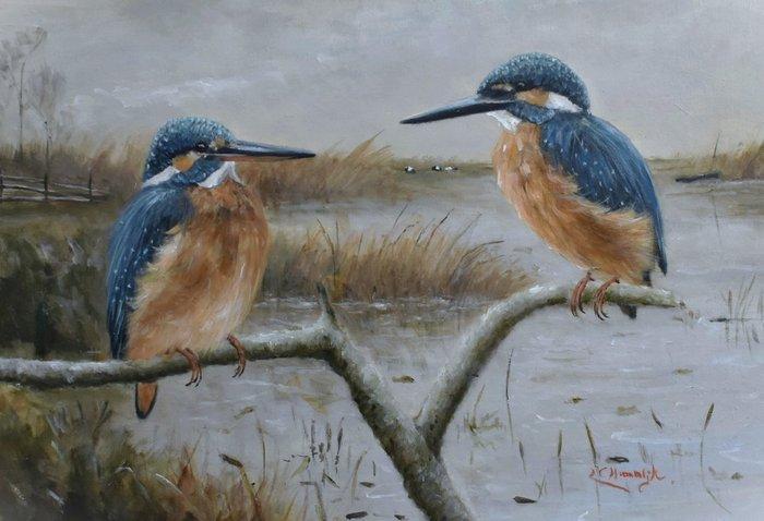 Lodewijk Busing 1965 - / CH van Dijk - IJsvogels Landschap, Antiek en Kunst, Kunst | Schilderijen | Klassiek