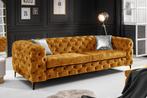 Chesterfield Sofa MODERN BAROK 235cm mosterdgeel fluweel, Ophalen of Verzenden, Nieuw