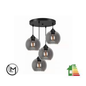 Hanglamp Industrieel 4-lichts Smoke, Huis en Inrichting, Lampen | Hanglampen, Nieuw, Glas, Metaal, Verzenden