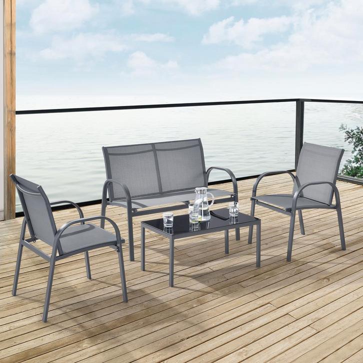 Tuinset 4-delig Gagra loungeset lichtgrijs en zwart, Tuin en Terras, Tuinsets en Loungesets, Verzenden