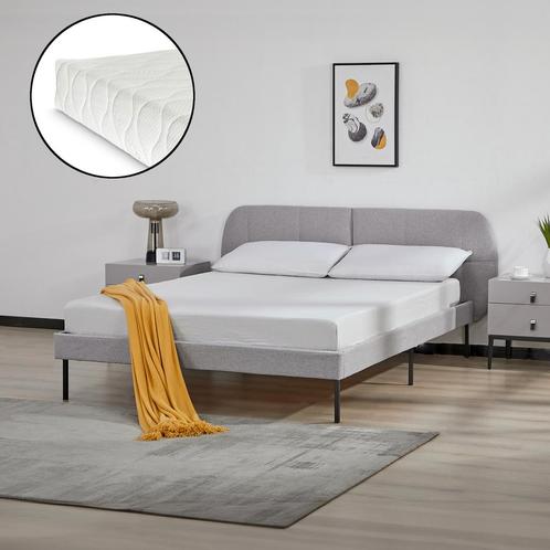 Gestoffeerd bed Porvoo met bedbodem en matras 140x200 cm gri, Huis en Inrichting, Slaapkamer | Bedden, Verzenden