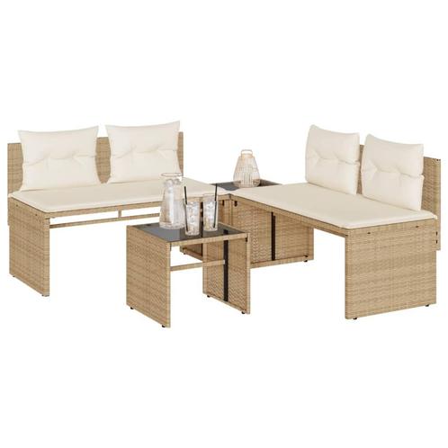 vidaXL 4-delige Loungeset met kussens poly rattan beige, Tuin en Terras, Tuinsets en Loungesets, Loungeset, Nieuw, Rotan, Verzenden