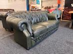 Vintage Groen Leren Chesterfield 3-Zitsbank, Ophalen, Gebruikt, CHESTERFIELD, Driepersoons