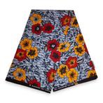 Afrikaanse print stof - Lichtgrijze Flowers - 100% katoen, Hobby en Vrije tijd, Stoffen en Lappen, Ophalen of Verzenden, Nieuw