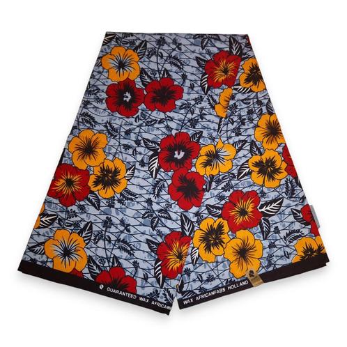 Afrikaanse print stof - Lichtgrijze Flowers - 100% katoen, Hobby en Vrije tijd, Stoffen en Lappen, Nieuw, Ophalen of Verzenden