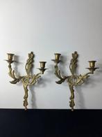 Kandelaar Elegante Set van Twee Messing Wandkandelaren in, Antiek en Kunst, Curiosa en Brocante