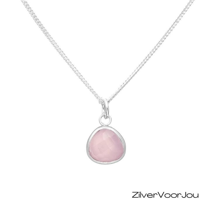 925 zilveren ketting met rozenkwarts hanger – zacht, liefdev, Sieraden, Tassen en Uiterlijk, Kettingen, Nieuw, Verzenden