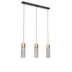 Design hanglamp zwart met goud 3-lichts - Maura, Nieuw, Overige materialen, Design, 75 cm of meer