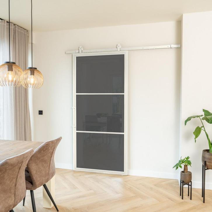 Stalen Schuifdeur - 3 Vlaks - Wit - Rook glas, Doe-het-zelf en Verbouw, Kozijnen en Schuifpuien, Inclusief glas, Nieuw, Metaal