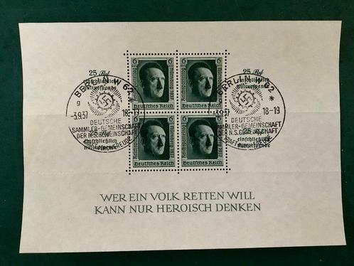 Duitse Rijk 1937 - Hitlerblok met eerste dag annulering, Postzegels en Munten, Postzegels | Europa | Duitsland