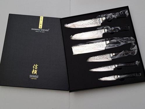 Shinrai Japan - 6 Piece professional knives set - Hammered, Antiek en Kunst, Antiek | Keukenbenodigdheden