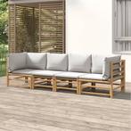 vidaXL 4-delige Loungeset met kussens bamboe lichtgrijs, Verzenden, Nieuw, Hout, Loungeset
