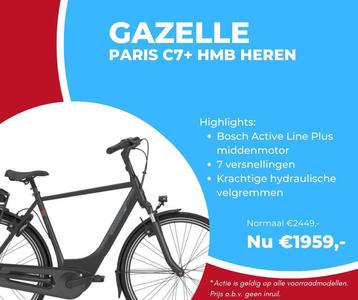 AANBIEDING: Gazelle Paris C7+ HMB ebike Heren 57 cm beschikbaar voor biedingen