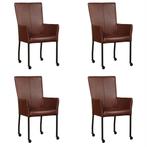 Set van 4 Cognac leren moderne eetkamerstoelen - met armleun, Huis en Inrichting, Stoelen, Overige kleuren, Nieuw, Leer, Ophalen of Verzenden