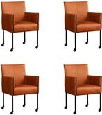 Set van 4 Cognac leren moderne kuipstoel - poot rond zwart m, Huis en Inrichting, Stoelen, Overige kleuren, Nieuw, Leer, Ophalen of Verzenden