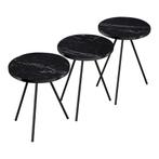 [en.casa] Bijzettafel Ølgod rond set van 3 marmer zwart en z, Huis en Inrichting, Tafels | Bijzettafels, Verzenden, Nieuw