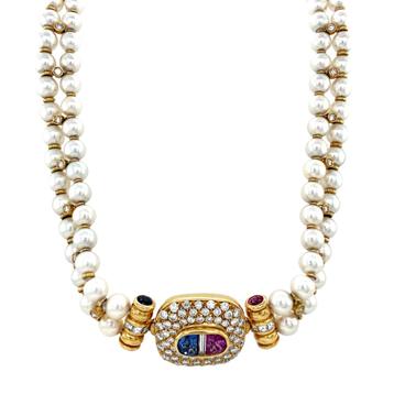 Vintage parel collier met gouden sluiting met saffier en beschikbaar voor biedingen